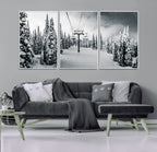 Snowy Pines Wall Art Canvas Print | Ski Lift in a Winter Forest