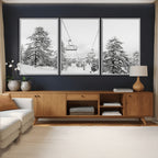 Snowy Ski Lift Wall Art | Framed Winter Forest Canvas