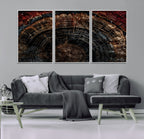 Dark Wood Ring Wall Art Canvas Print, Framed Abstract Tree Slice Print, Rustic Wood Grain Decor