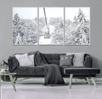 Snowy Ski Lift Wall Art | Framed Winter Mountain Canvas