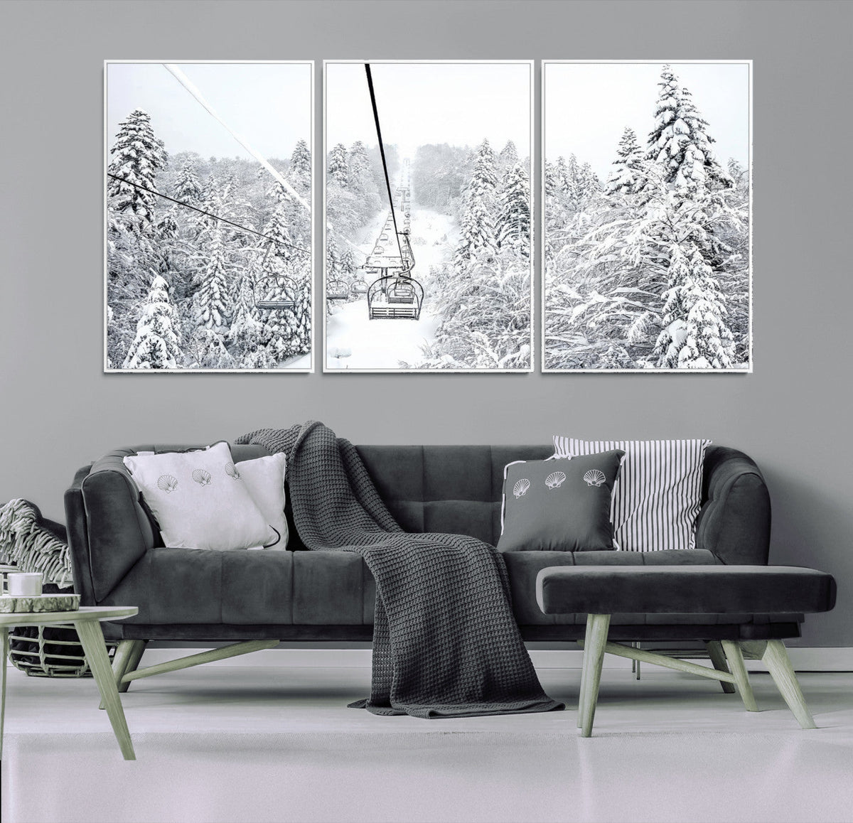 Snowy Ski Lift Wall Art | Framed Winter Mountain Canvas
