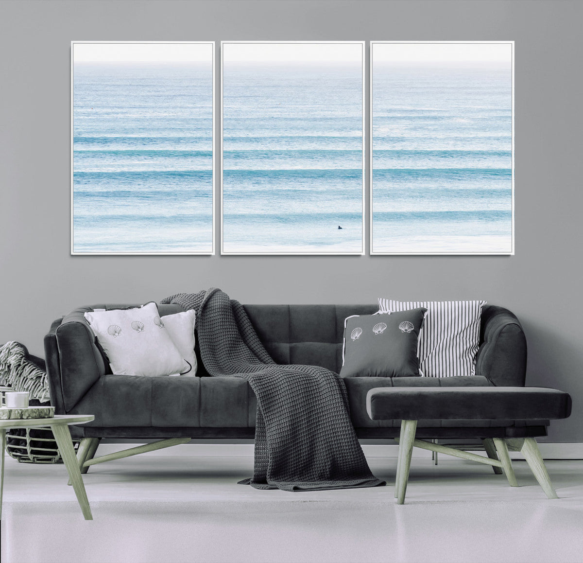 Ocean Wave Surfer Wall Art | Framed Minimal Seascape Canvas