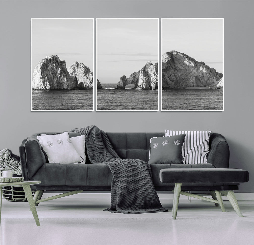 Coastal Wall Art | Framed Black White Ocean Canvas Artwork
