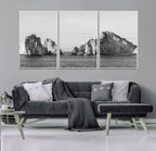 Coastal Wall Art | Framed Black White Ocean Canvas Artwork