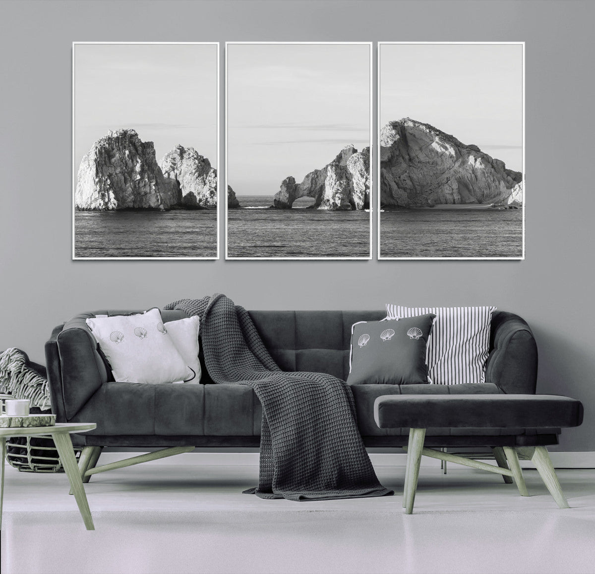 Coastal Wall Art | Framed Black White Ocean Canvas Artwork