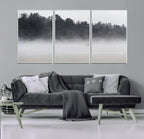 Surfer Fog Wall Art Canvas Print, Framed Foggy Beach and Coastal Surf Scene