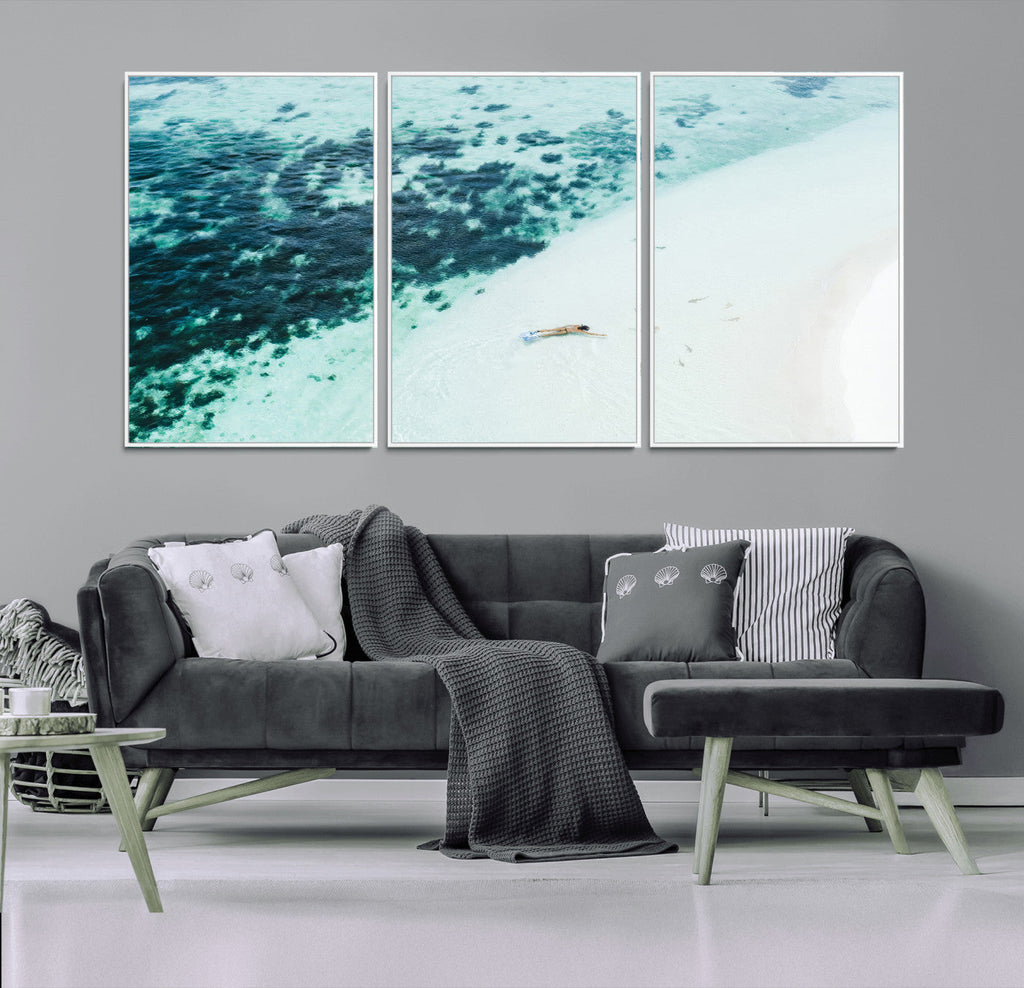 Minimal Beach Wall Art | Framed Ocean Swimming Canvas