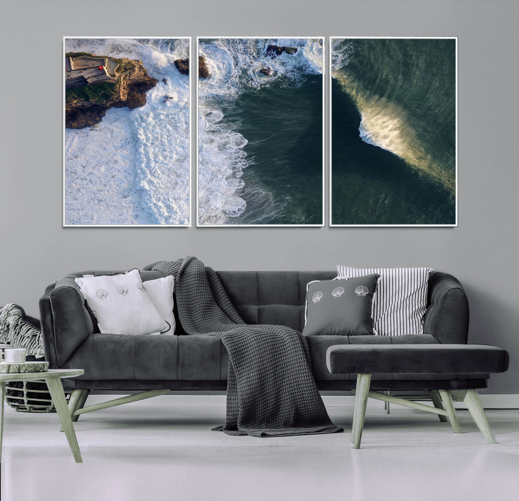 Ocean Wave Wall Art | Aerial Coastal View Canvas Artwork