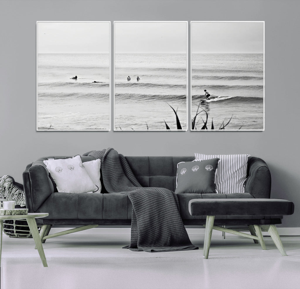 Surfer Silhouette Wall Art | Framed Calm Ocean Canvas