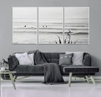 Surfer Silhouette Wall Art | Framed Calm Ocean Canvas