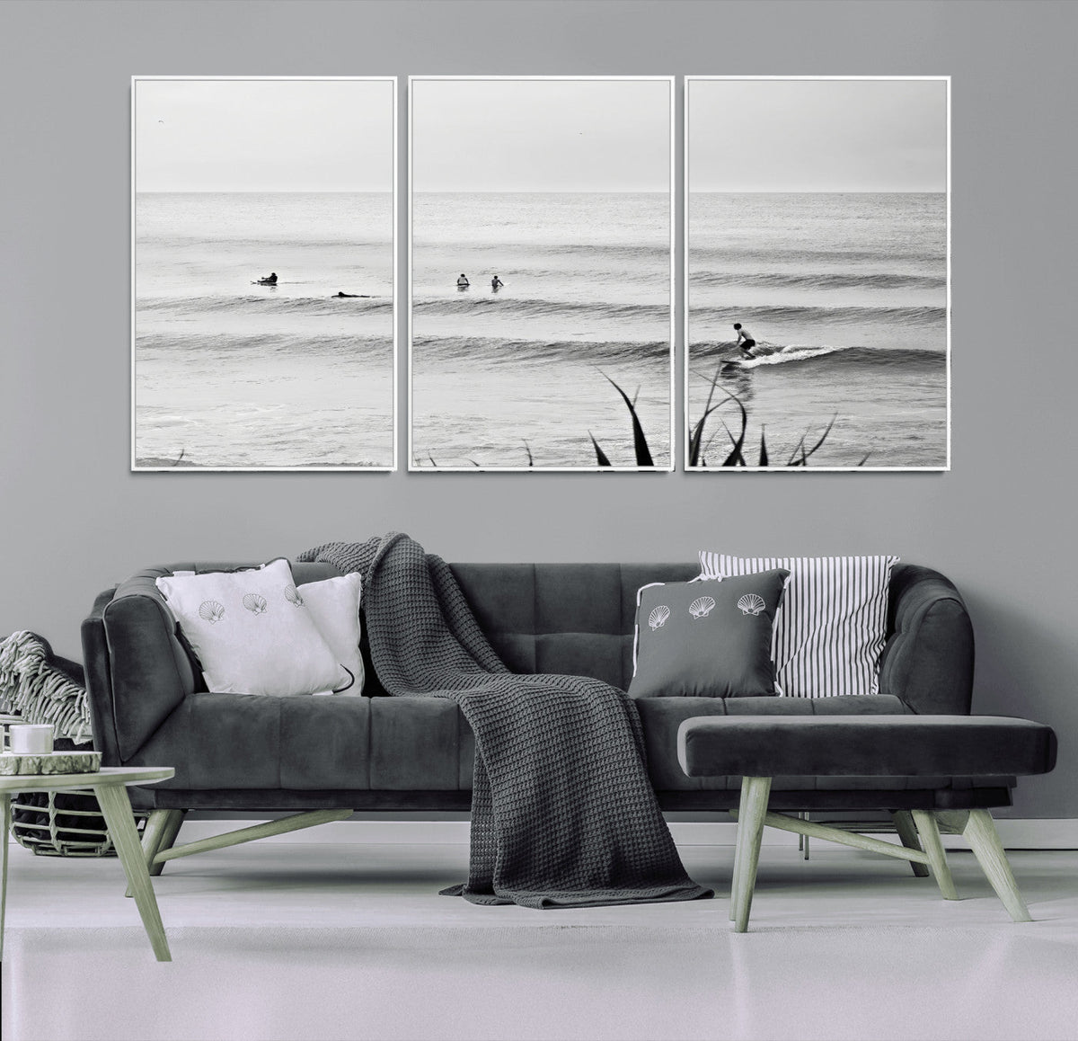 Surfer Silhouette Wall Art | Framed Calm Ocean Canvas