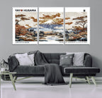 Modern Japanese Wall Art Canvas Print, Framed Abstract Mount Fuji Landscape, Yayoi Kusama Canvas Wall Art