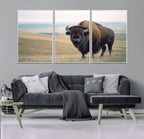 Bison Wall Art Canvas Print, Framed American Buffalo Rustic Western Artwork