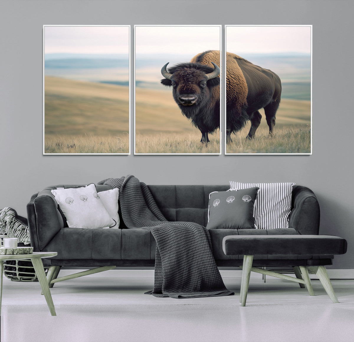 Bison Wall Art Canvas Print, Framed American Buffalo Rustic Western Artwork