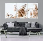 Pampas Grass Wall Art Canvas Print, Framed Neutral Tones Minimalist Boho