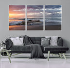 Golden Hour Wall Art Canvas Print, Framed Tranquil Waves Beach Sunset