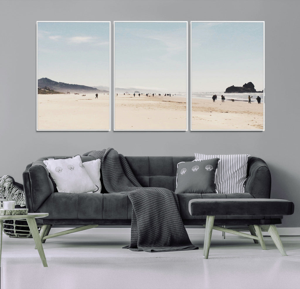 Minimalist Beach Wall Art Canvas Print, Framed Coastal Serenity Soft Sand