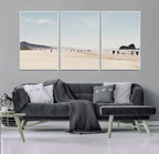 Minimalist Beach Wall Art Canvas Print, Framed Coastal Serenity Soft Sand