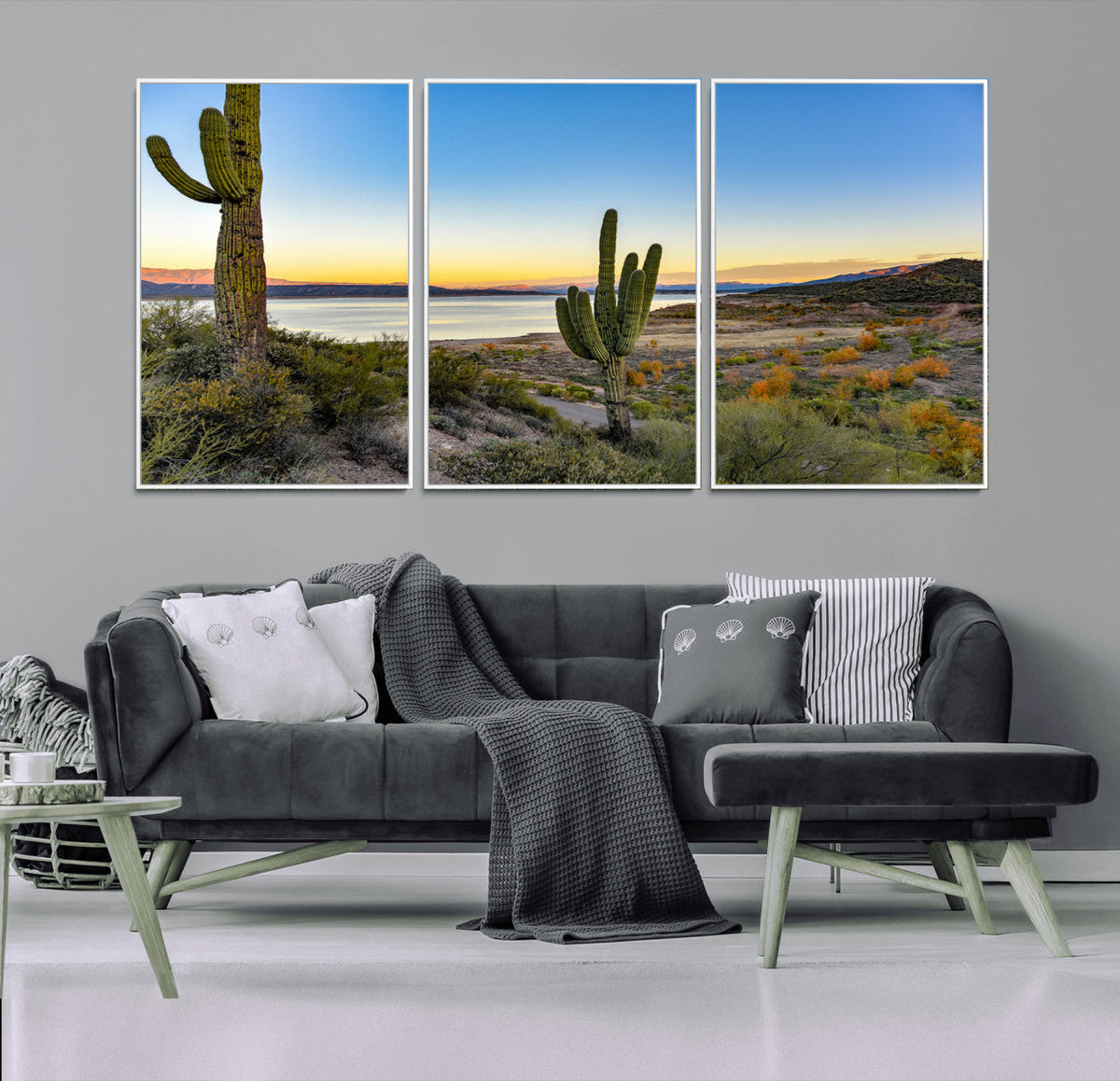 Saguaro Cactus Wall Art Canvas Print, Framed Desert Sunset Southwestern