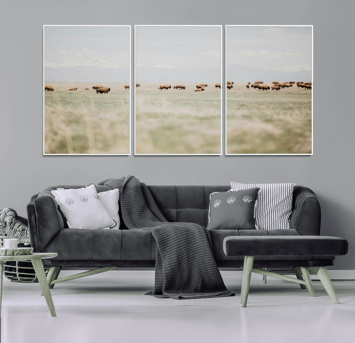Bison Herd Wall Art Canvas Print, Framed Western Ranch Nature Scene