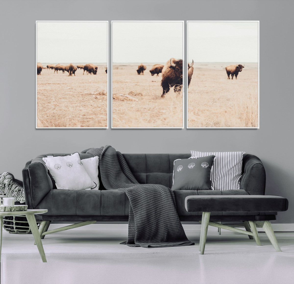 Bison Herd Wall Art Canvas Print, Framed Western Prairie Serenity