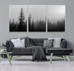 Misty Pines Wall Art Canvas Print, Framed Woodland Minimalist Black and White