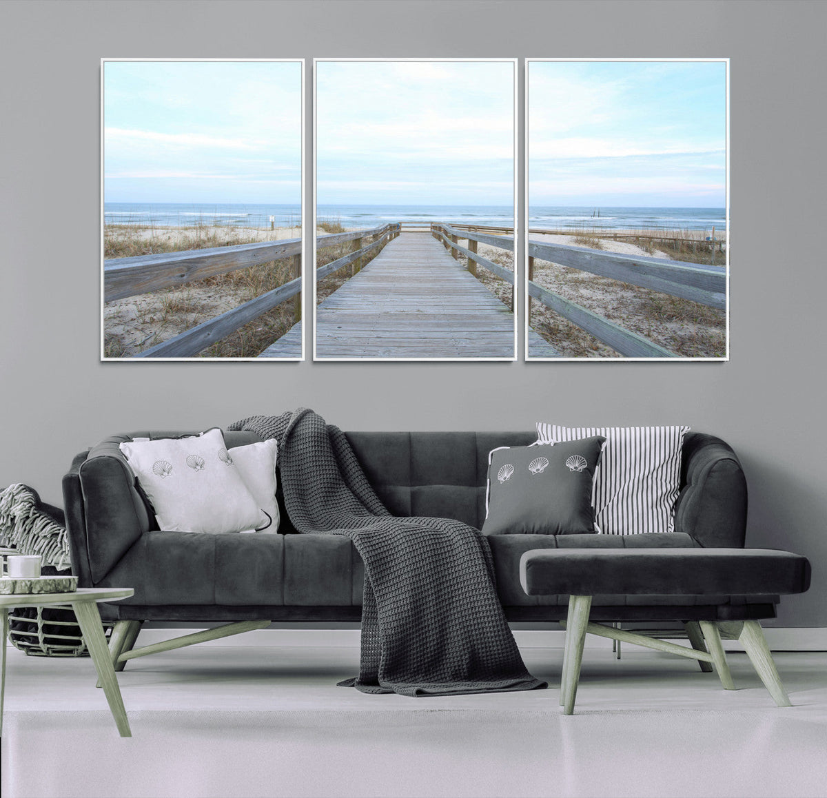 Beach Boardwalk Wall Art Canvas Print, Framed Coastal Serenity Ocean View