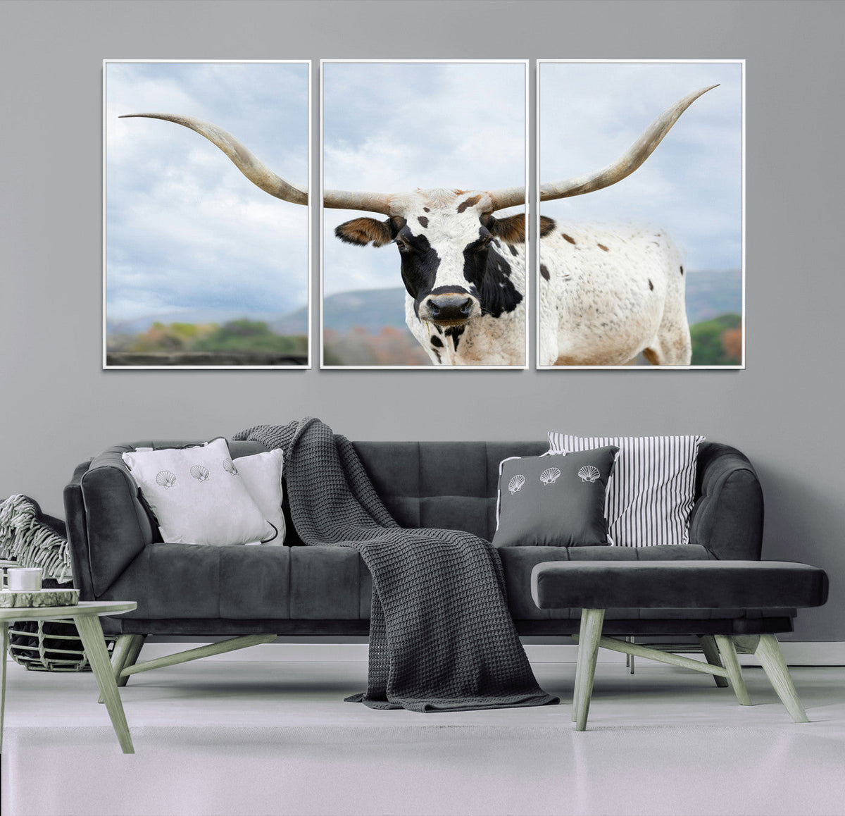 Texas Longhorn Wall Art Canvas Print, Framed Western Rustic Farmhouse