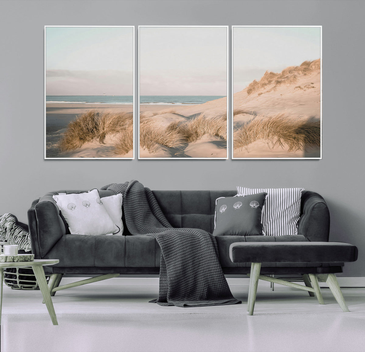 Beach Landscape Wall Art Canvas Print, Framed Sand Dune Photography, Minimalist Seascape Coastal Decor