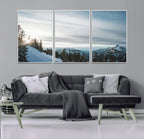 Snowy Mountains Wall Art Canvas Print, Framed Alpine Landscape Frosty Peaks Artwork