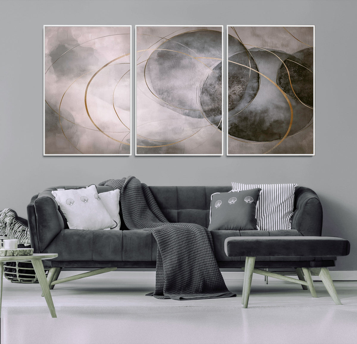 Abstract Grey Gold Wall Art | Modern Geometric Canvas