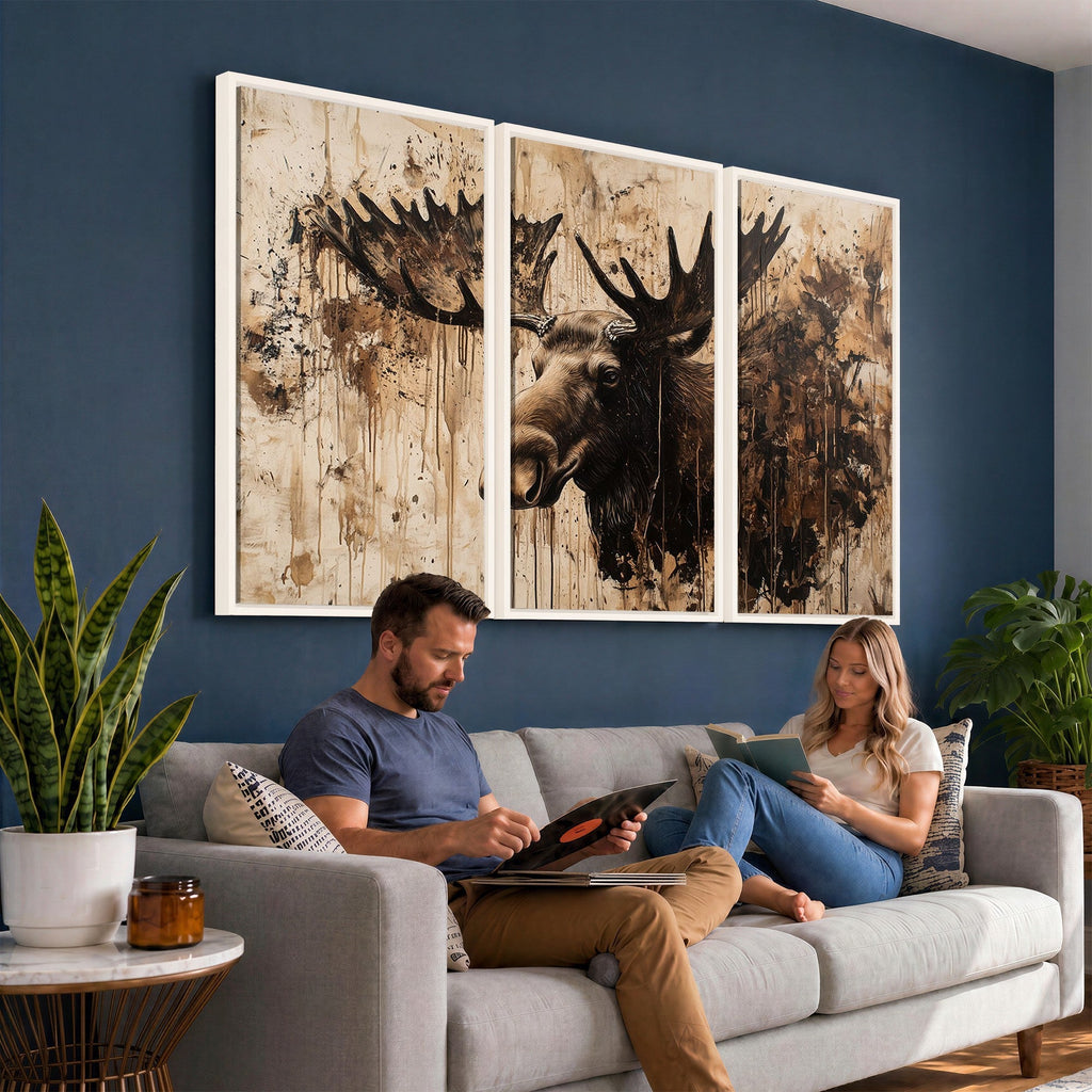 Moose Canvas Wall Art, Rustic Wildlife Painting Print