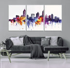 Atlanta Skyline Wall Art Canvas Print, Framed Colorful Watercolor Cityscape
