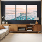 Sunset Surfing Wall Art Canvas Print, Ocean Wave Surfer with Golden Sky