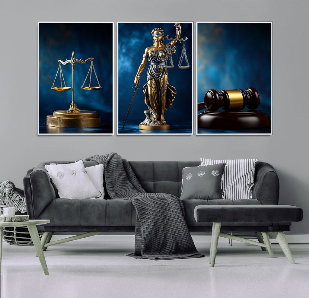 Justice Scales Statue Wall Art, Lady Justice Canvas Print