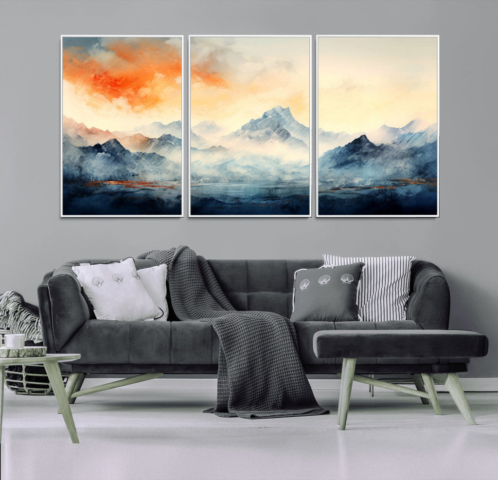 Warm Clouds Abstract Mountain Wall Art, Modern Landscape Canvas Print