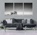 Elephant and Zebra Wall Art Canvas Print, Modern Artwork