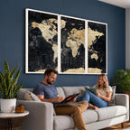 Framed Large World Map Wall Art Canvas Print for Living Room