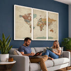 Vintage World Map Canvas Wall Art Print | Framed Modern World Map