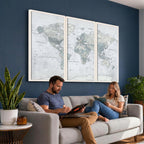 Push Pin World Map Canvas Print - Detailed Vintage World Map