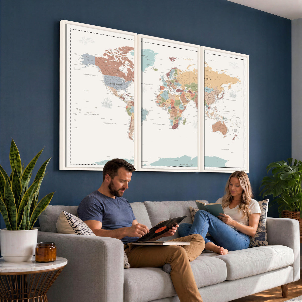 Pastel Colors World Map Wall Art Canvas Print