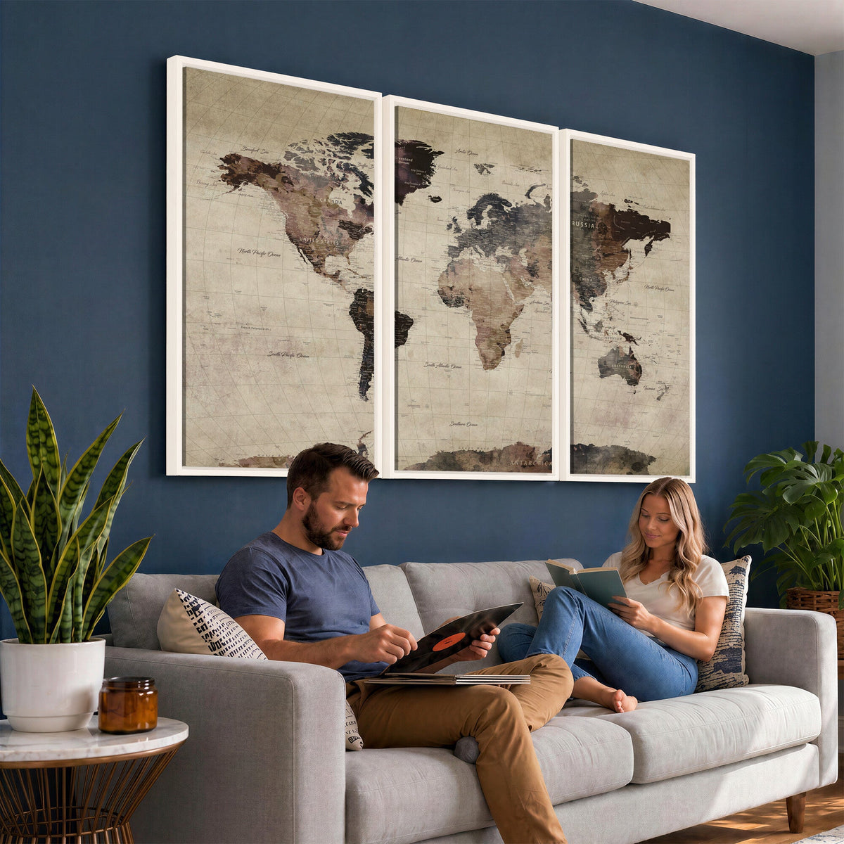 World Map Canvas Print, Detailed Map of the World, Adventure Gift for Couples and Anniversaries