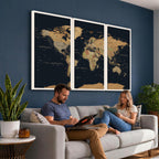Vintage World Map Earth Globe Countries Oceans Continents