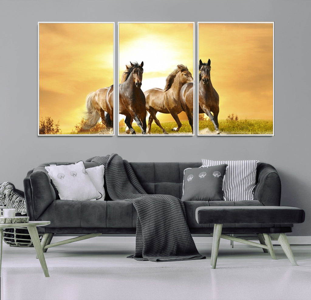 Wild Horses Wall Art Canvas Print, Framed Galloping Herd