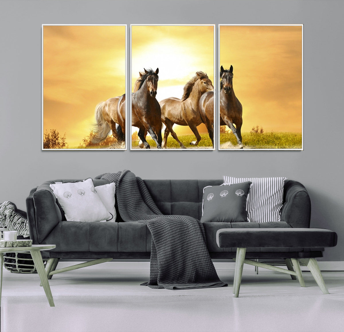 Wild Horses Wall Art Canvas Print, Framed Galloping Herd