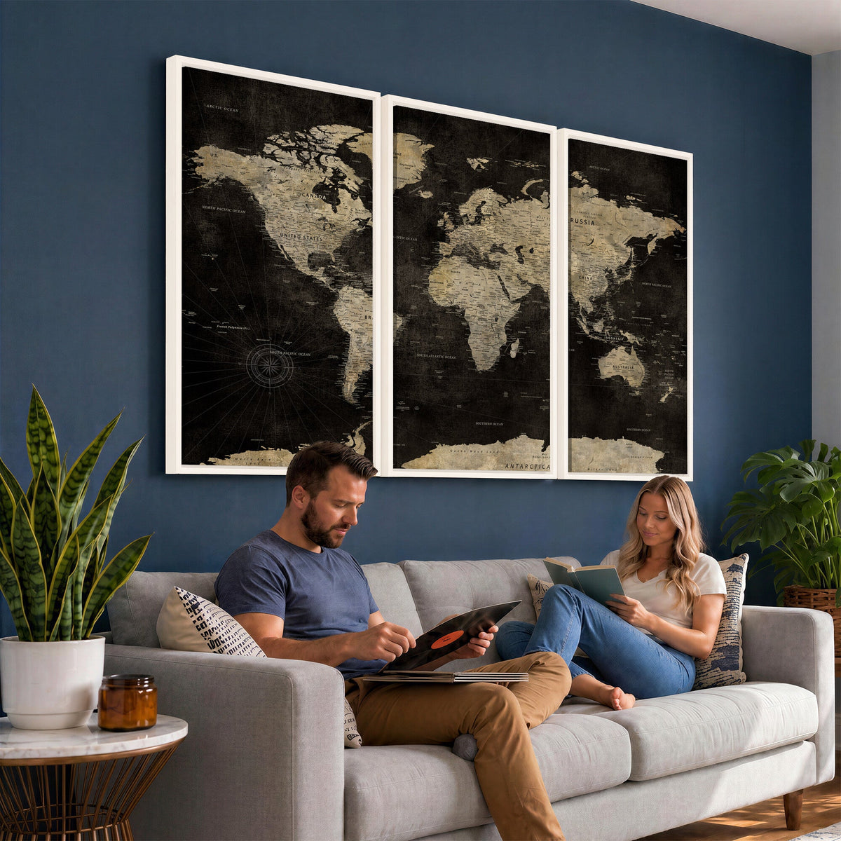 Push Pin World Map Canvas Wall Art Print, Interactive Travel Map