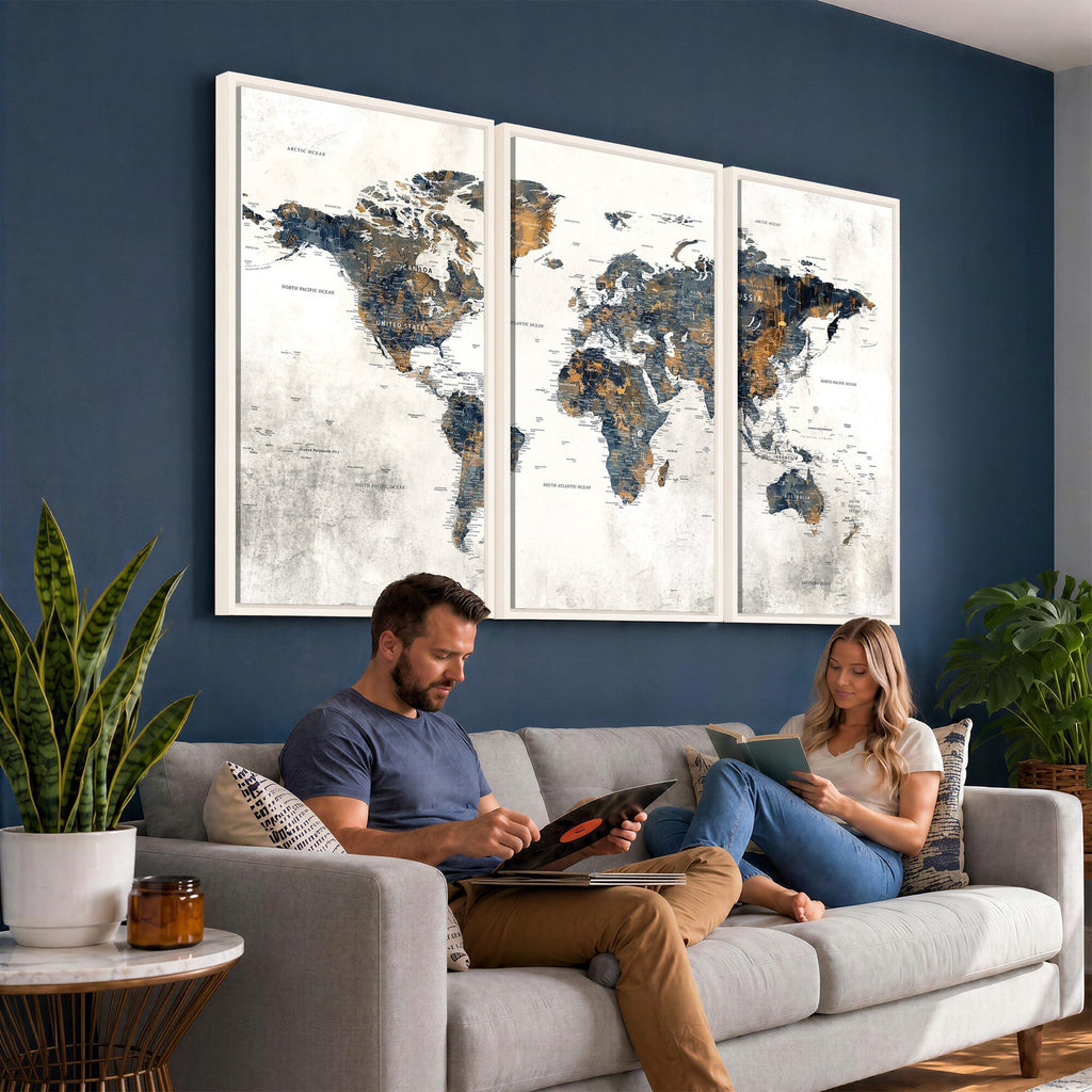 World Map Wall Art Canvas Print for Office Wall Decor