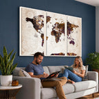 Blue Watercolor World Map Canvas Print | Framed Modern Wall Art