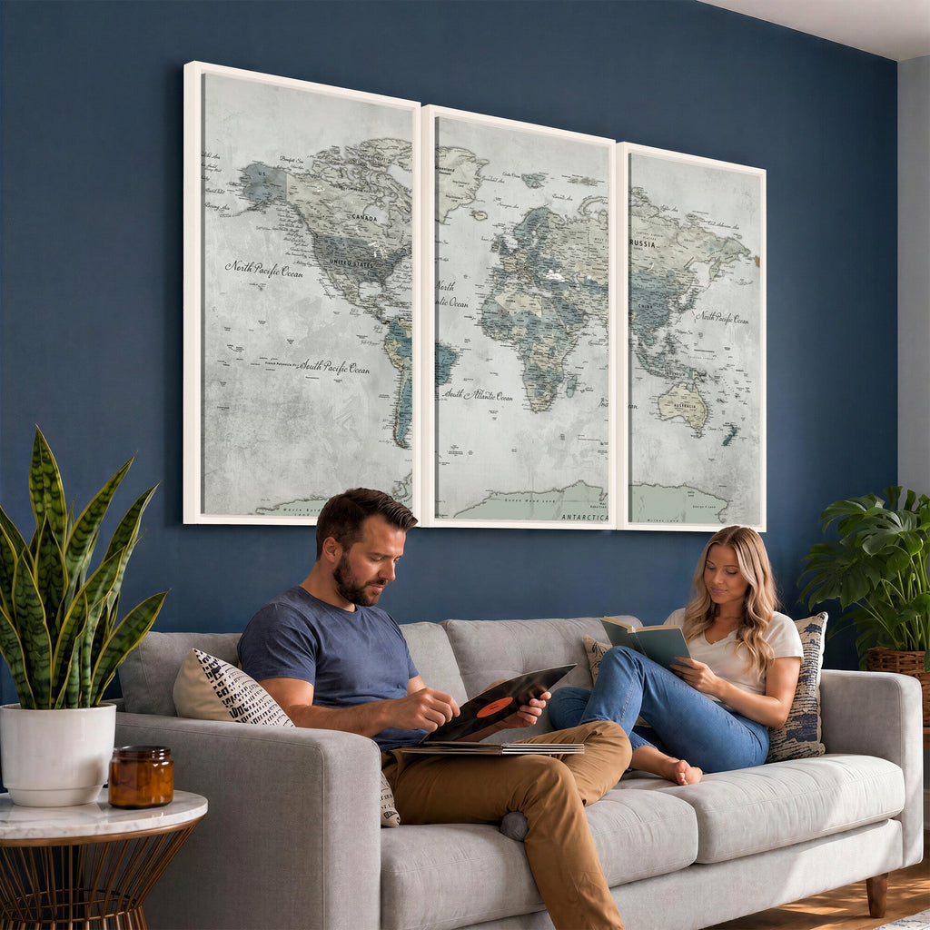 Neutral Vintage World Map Canvas Wall Art Print, Classic Map Artwork