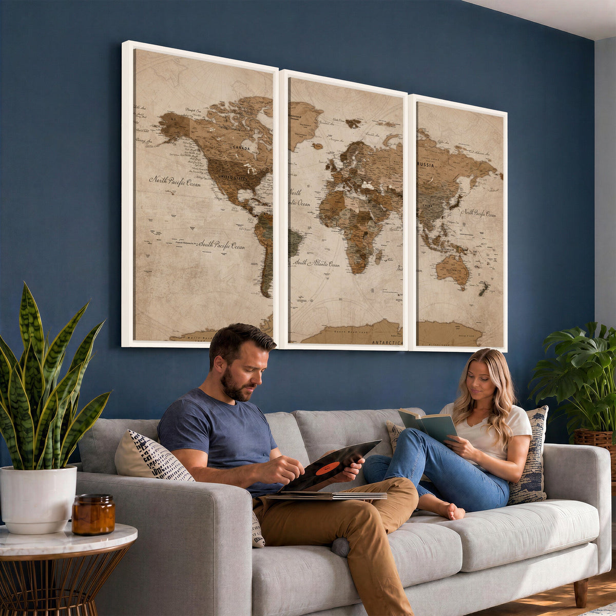 World Map Canvas Wall Art Print, Detailed Global Map Artwork